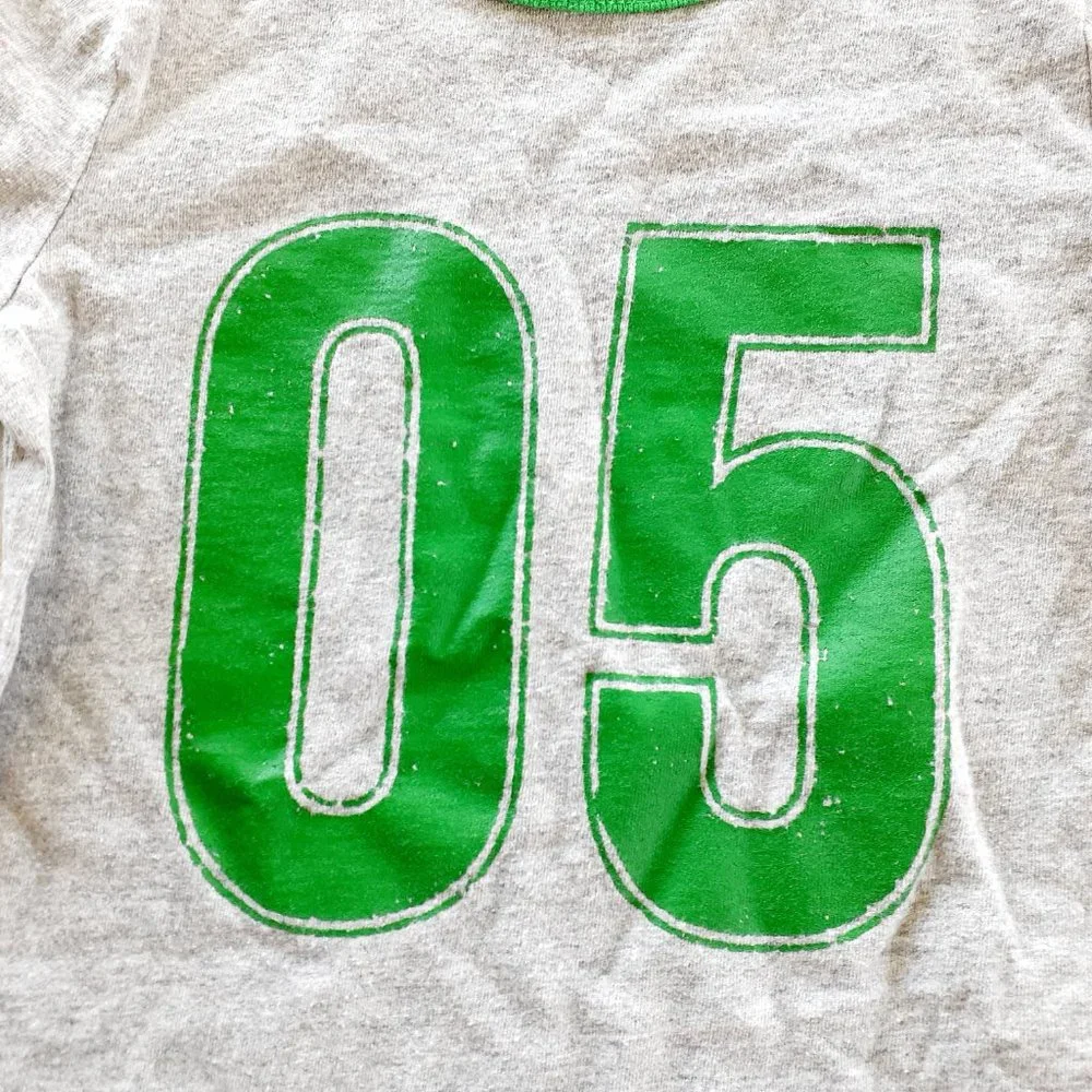 Old Navy Boys T-Shirt Gray Green Ringer Number 5 Short Sleeve 4T